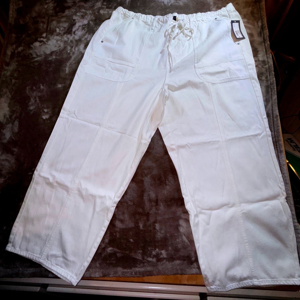 Universal Thread Wide Leg Pants Womens 22 White New Drawstring Cotton Lyocell